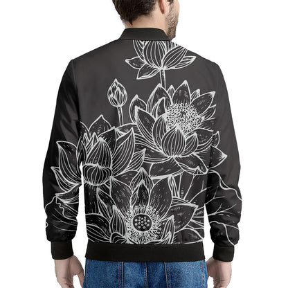 Monochrome Lotus Print Men's Bomber Jacket