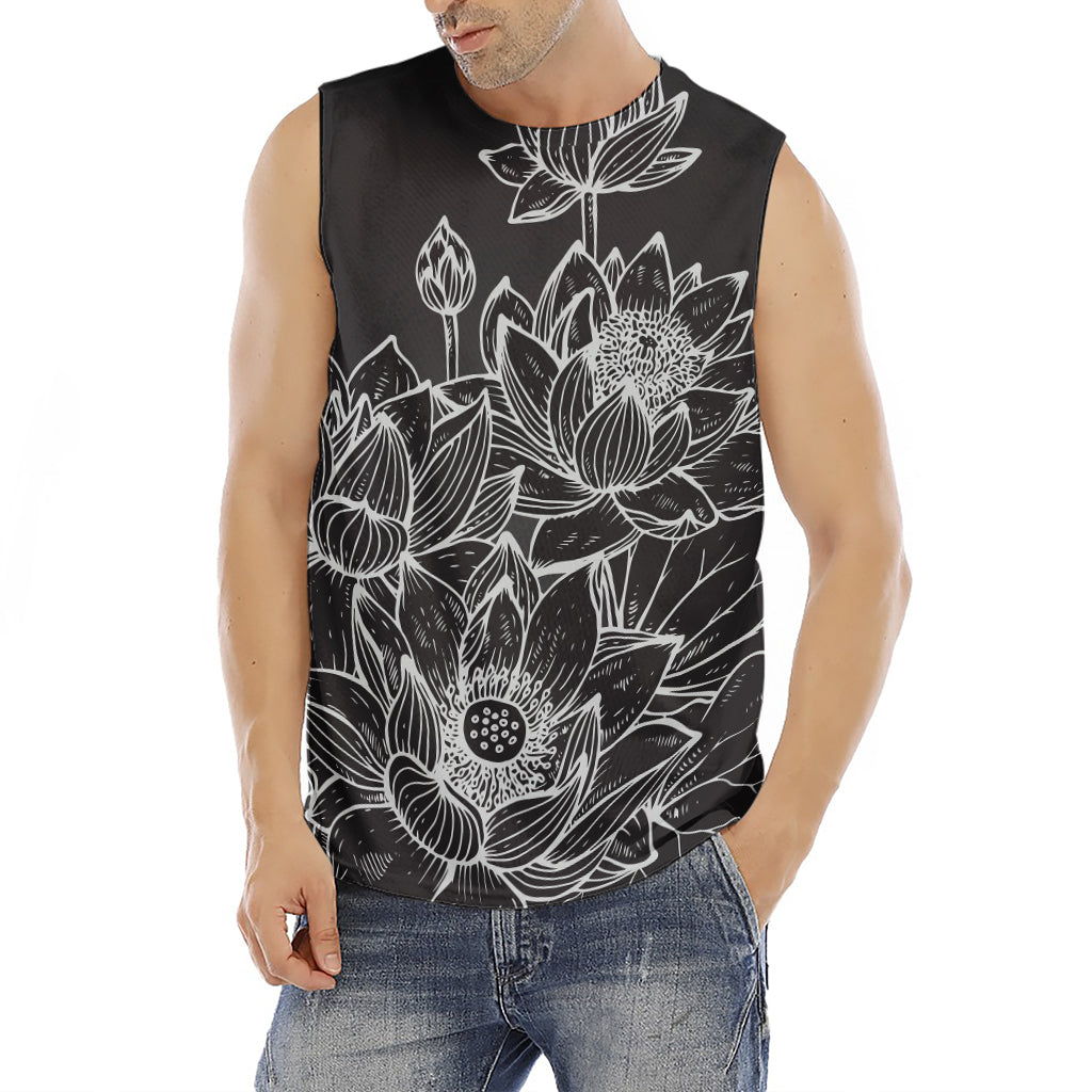Monochrome Lotus Print Men's Fitness Tank Top