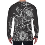 Monochrome Lotus Print Men's Long Sleeve T-Shirt