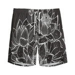 Monochrome Lotus Print Men's Sports Shorts