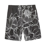 Monochrome Lotus Print Men's Sports Shorts
