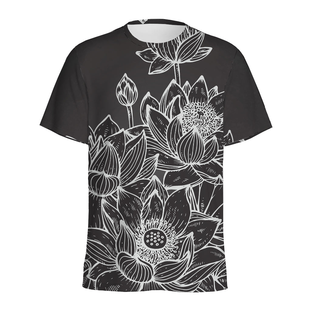 Monochrome Lotus Print Men's Sports T-Shirt