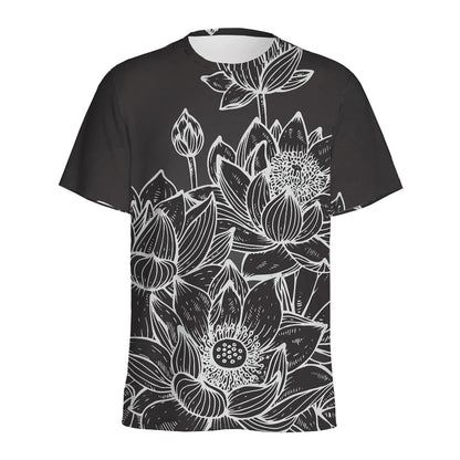 Monochrome Lotus Print Men's Sports T-Shirt