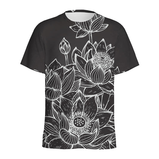 Monochrome Lotus Print Men's Sports T-Shirt