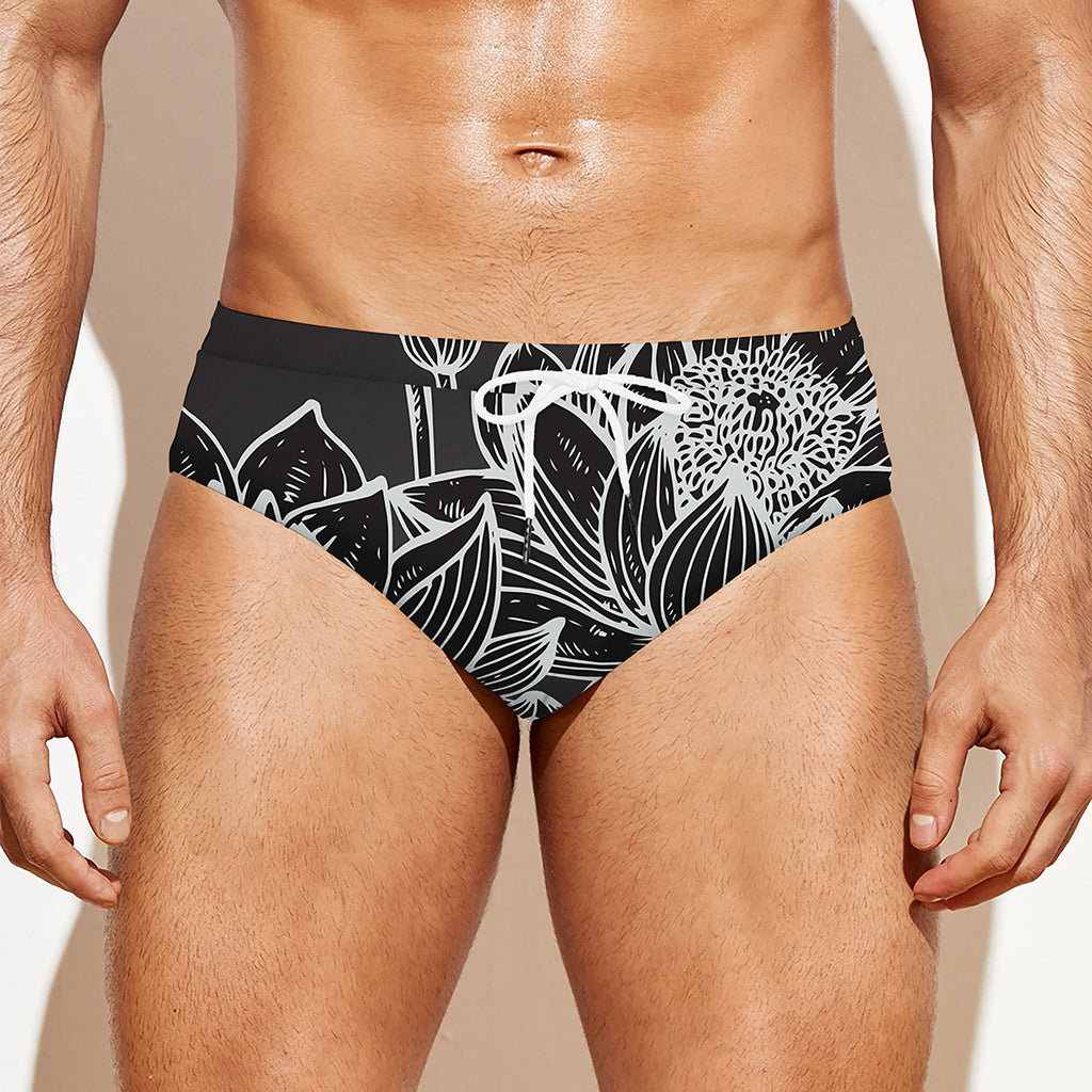 Monochrome Lotus Print Men's Swim Briefs