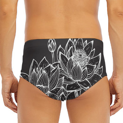 Monochrome Lotus Print Men's Triangle Swim Briefs