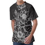 Monochrome Lotus Print Men's Velvet T-Shirt