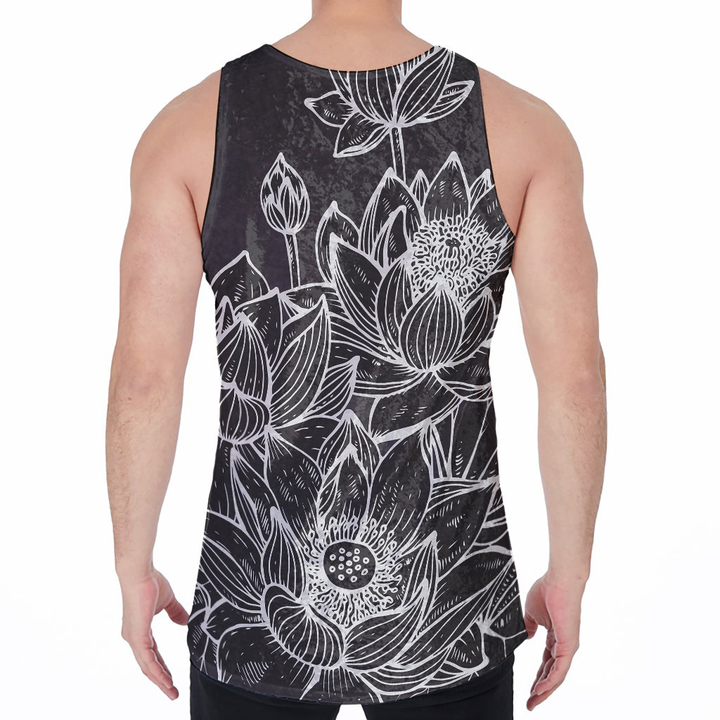 Monochrome Lotus Print Men's Velvet Tank Top