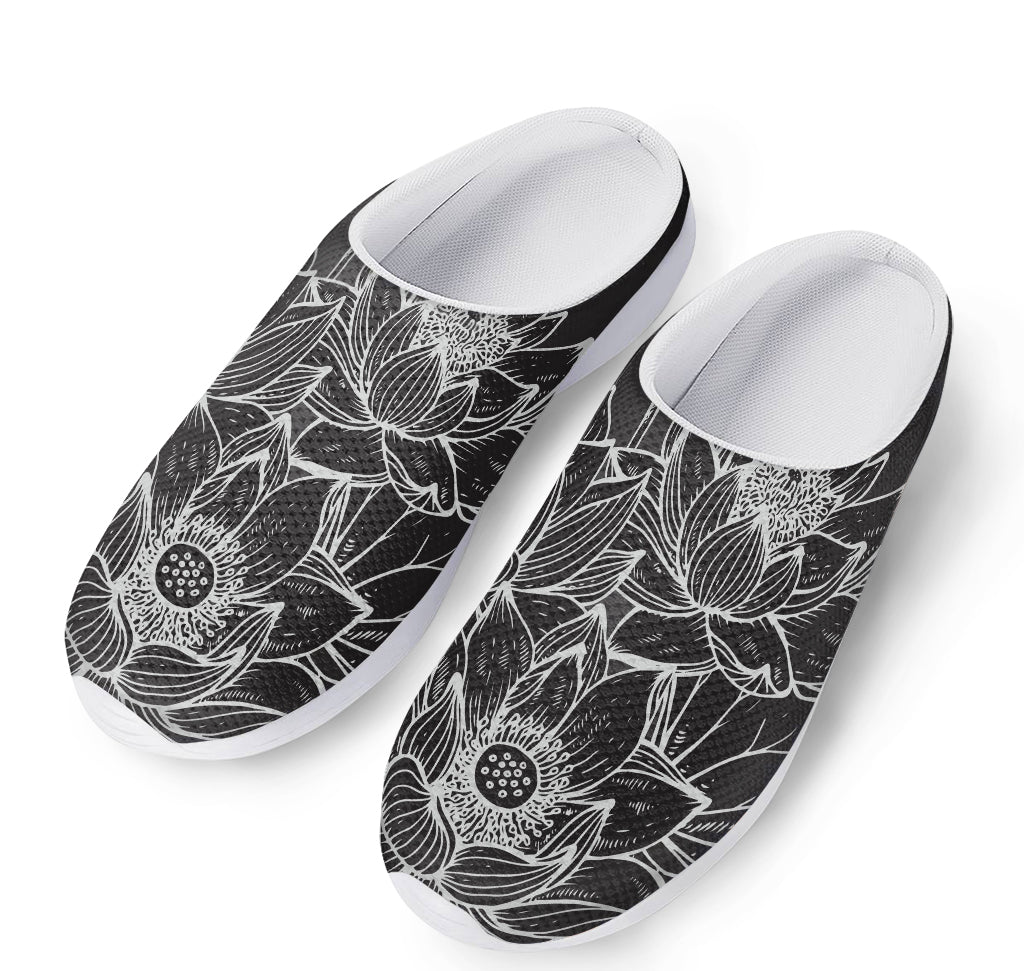 Monochrome Lotus Print Mesh Casual Shoes