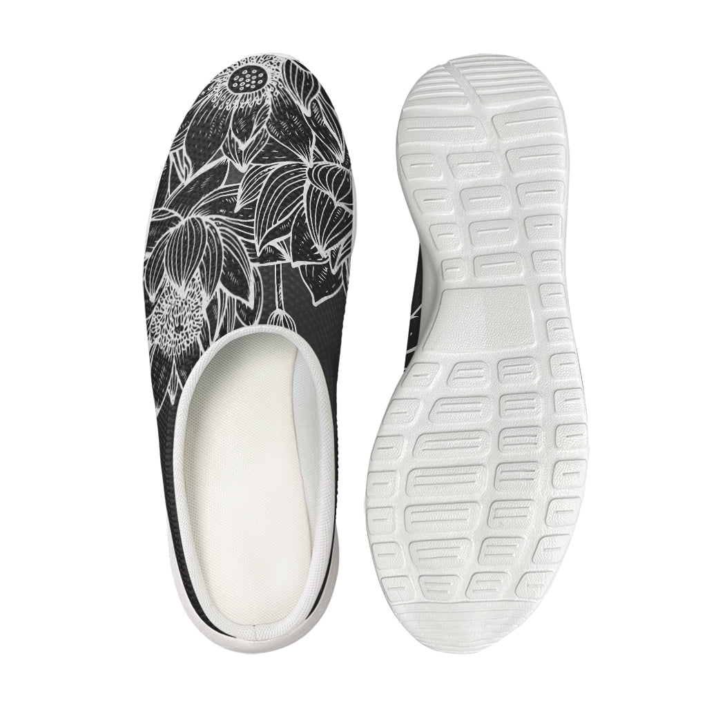 Monochrome Lotus Print Mesh Casual Shoes