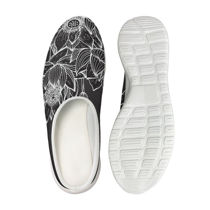 Monochrome Lotus Print Mesh Casual Shoes