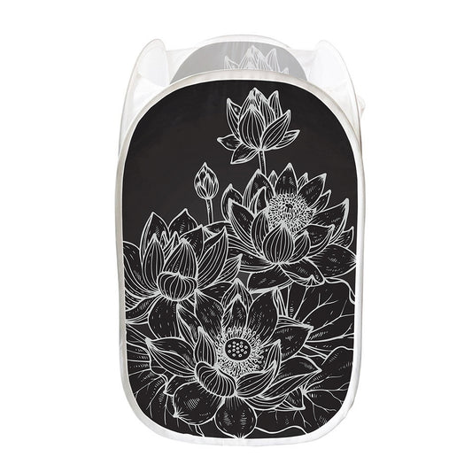 Monochrome Lotus Print Mesh Laundry Hamper