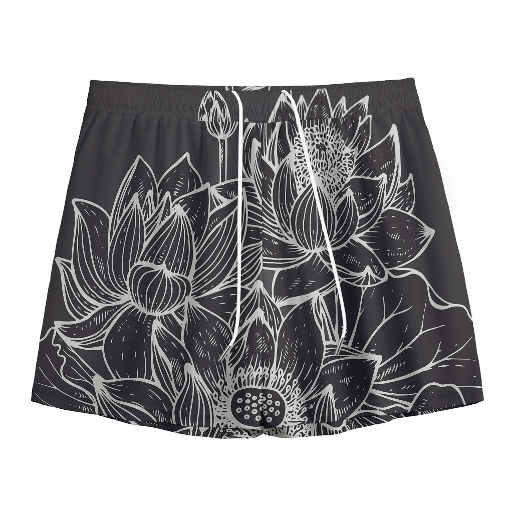 Monochrome Lotus Print Mesh Shorts