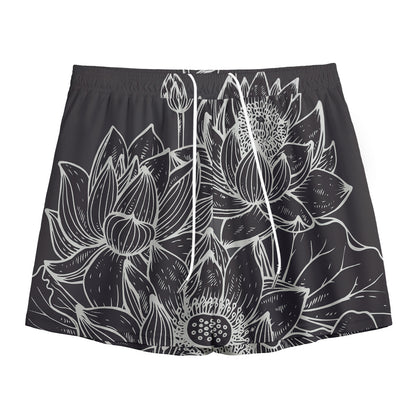 Monochrome Lotus Print Mesh Shorts