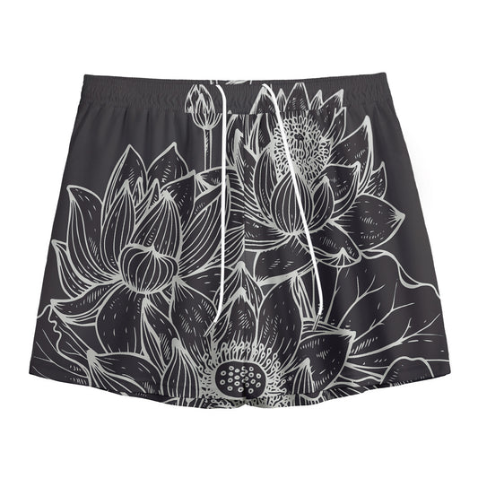 Monochrome Lotus Print Mesh Shorts