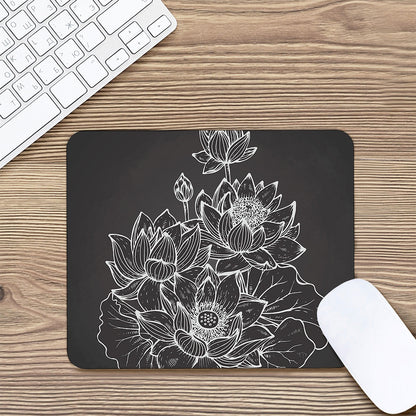 Monochrome Lotus Print Mouse Pad