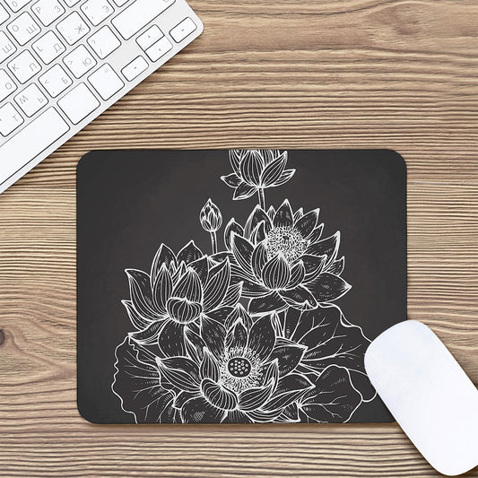 Monochrome Lotus Print Mouse Pad