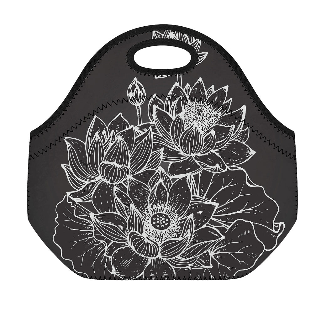 Monochrome Lotus Print Neoprene Lunch Bag