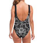 Monochrome Lotus Print One Piece Swimsuit