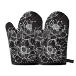 Monochrome Lotus Print Oven Mitts