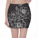 Monochrome Lotus Print Pencil Mini Skirt