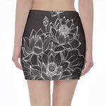 Monochrome Lotus Print Pencil Mini Skirt
