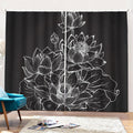 Monochrome Lotus Print Pencil Pleat Curtains