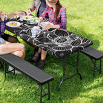 Monochrome Lotus Print Picnic Table Cover