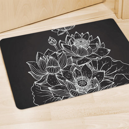 Monochrome Lotus Print Polyester Doormat