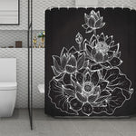 Monochrome Lotus Print Polyester Shower Curtain