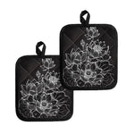 Monochrome Lotus Print Pot Holders