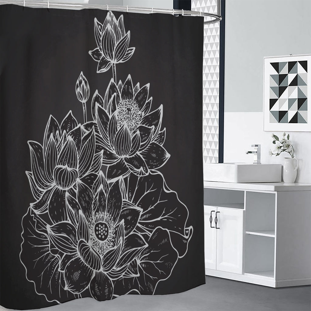 Monochrome Lotus Print Premium Shower Curtain