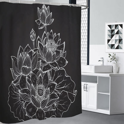 Monochrome Lotus Print Premium Shower Curtain
