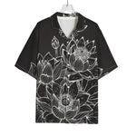 Monochrome Lotus Print Rayon Hawaiian Shirt