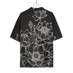 Monochrome Lotus Print Rayon Hawaiian Shirt