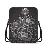 Monochrome Lotus Print Rectangular Crossbody Bag