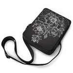 Monochrome Lotus Print Rectangular Crossbody Bag