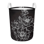 Monochrome Lotus Print Round Laundry Basket
