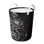 Monochrome Lotus Print Round Laundry Basket