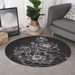 Monochrome Lotus Print Round Rug