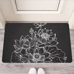 Monochrome Lotus Print Rubber Doormat