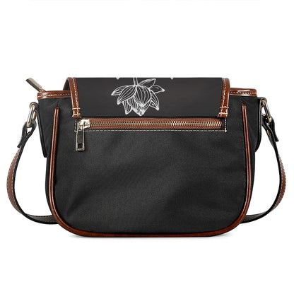 Monochrome Lotus Print Saddle Bag