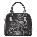 Monochrome Lotus Print Shoulder Handbag