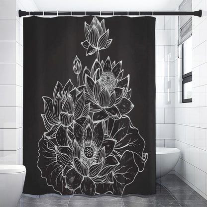Monochrome Lotus Print Shower Curtain
