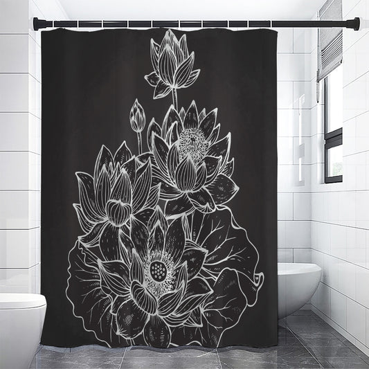 Monochrome Lotus Print Shower Curtain