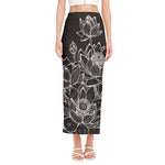 Monochrome Lotus Print Side Slit Maxi Skirt