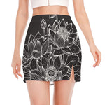 Monochrome Lotus Print Side Slit Mini Skirt