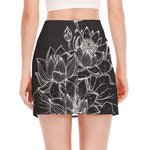 Monochrome Lotus Print Side Slit Mini Skirt