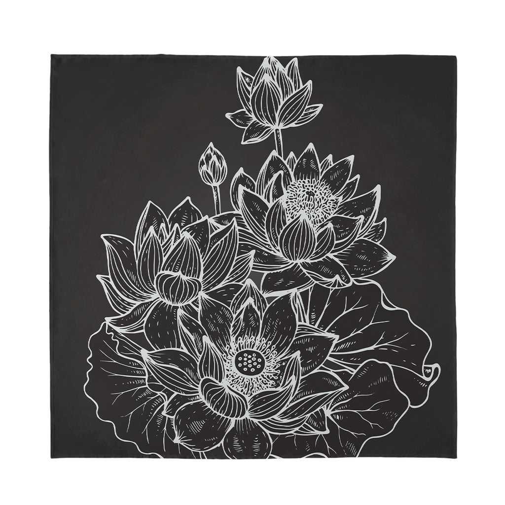 Monochrome Lotus Print Silk Bandana