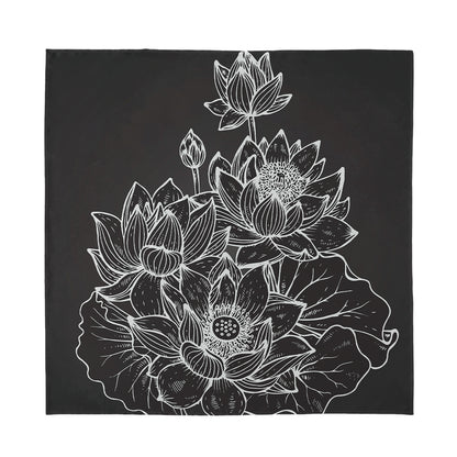Monochrome Lotus Print Silk Bandana